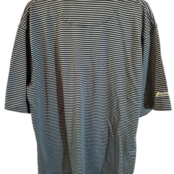 CUTTER & BUCK Mens Golf Polo Shirt Blue Striped Lg ✅ State Auto Insurance Sleeve - Picture 2 of 7